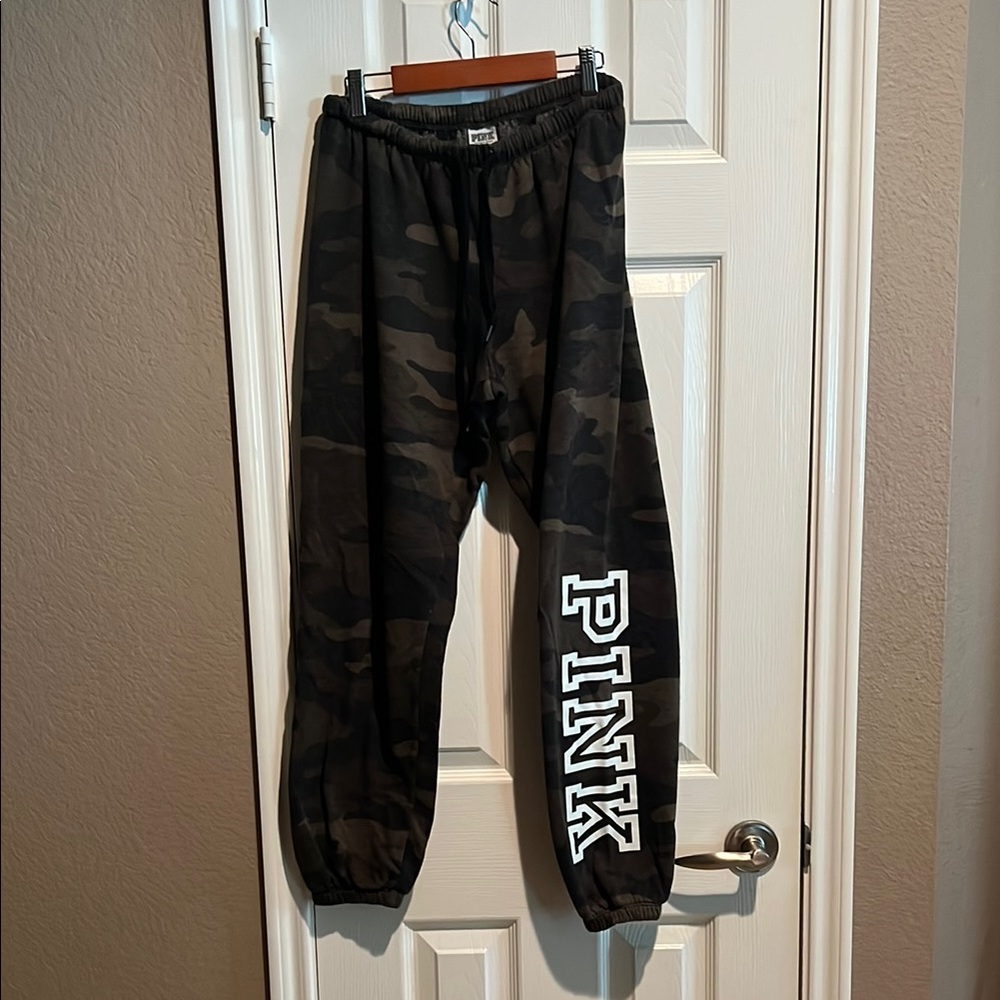 Victorias Secret Camouflage Joggers with White PINK Design